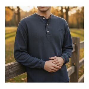 Vintage Members Only Henley Shirt Waffle Knit Thermal Long Sleeve Pocket Logo M